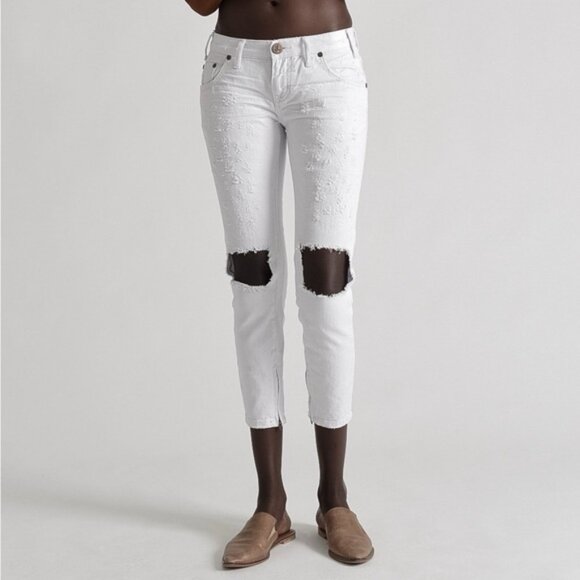 One Teaspoon Skinny Jeans White Freebirds Distressed Straight leg Ankle Zip - Picture 2 of 16